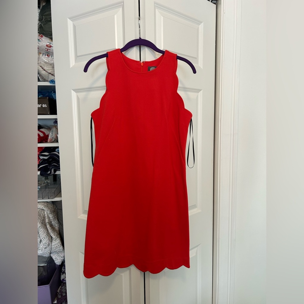 Vince Camuto Coral Red Scalloped Sleeveless Mini Dress - Wedding Guest/Summer